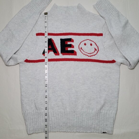 American Eagle Outfitters Sweater NWOT Smiley Graphic Mock Neck Light Gray Sz M - Picture 3 of 11